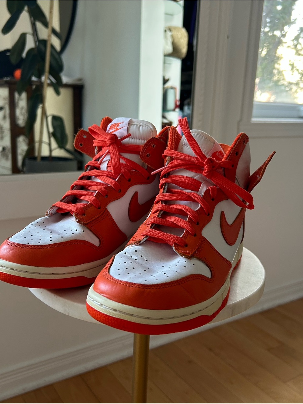 Nike Orange & White High-Top Dunk Sneakers US8, European 39